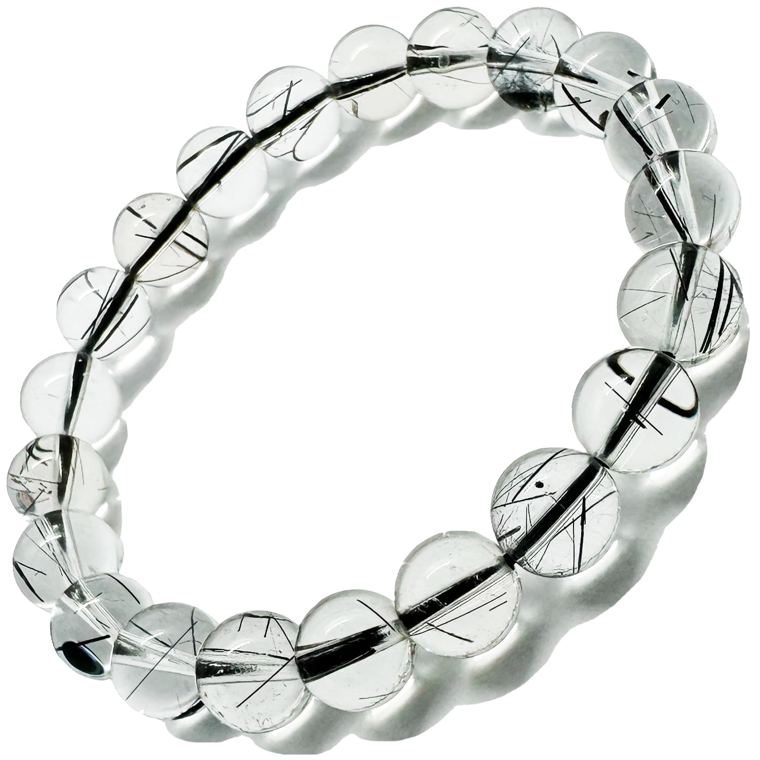 

Black Rutilated Quartz Natural Stone Power Stone Bracelet Black Needle Crystal Prayer Beads [hibikurasu] (9-10mm) чорний