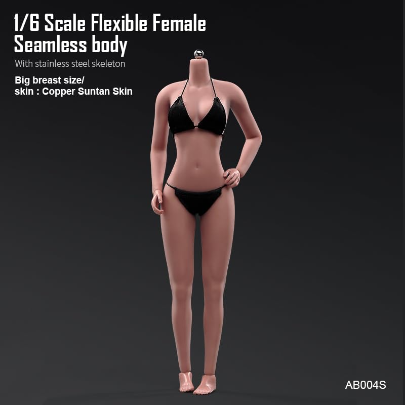 16 Scale Body, Beautiful Dark Skin Female Action Figure with Large Breasts, 12-Inch Model Set Doll Toy, Fits 16 Head Carving, Beauty Head Sculpt