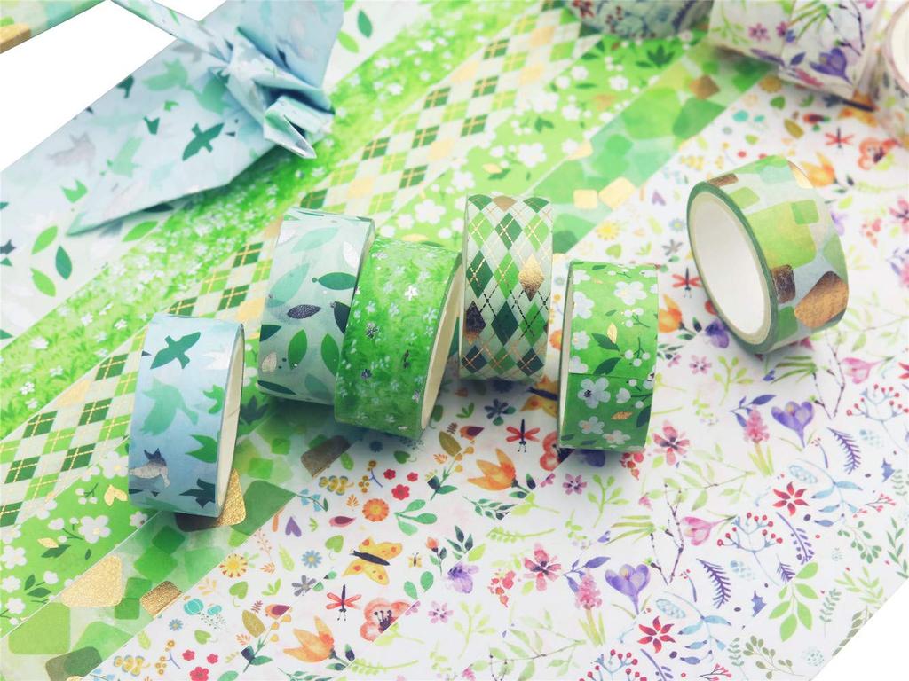 Yubbaex Natural Law Masking Gold Foil Cute 15mm Wide X 12 Rolls Leaves Flying X 12 Tape, Stamp, Design, (Willow Rolls)