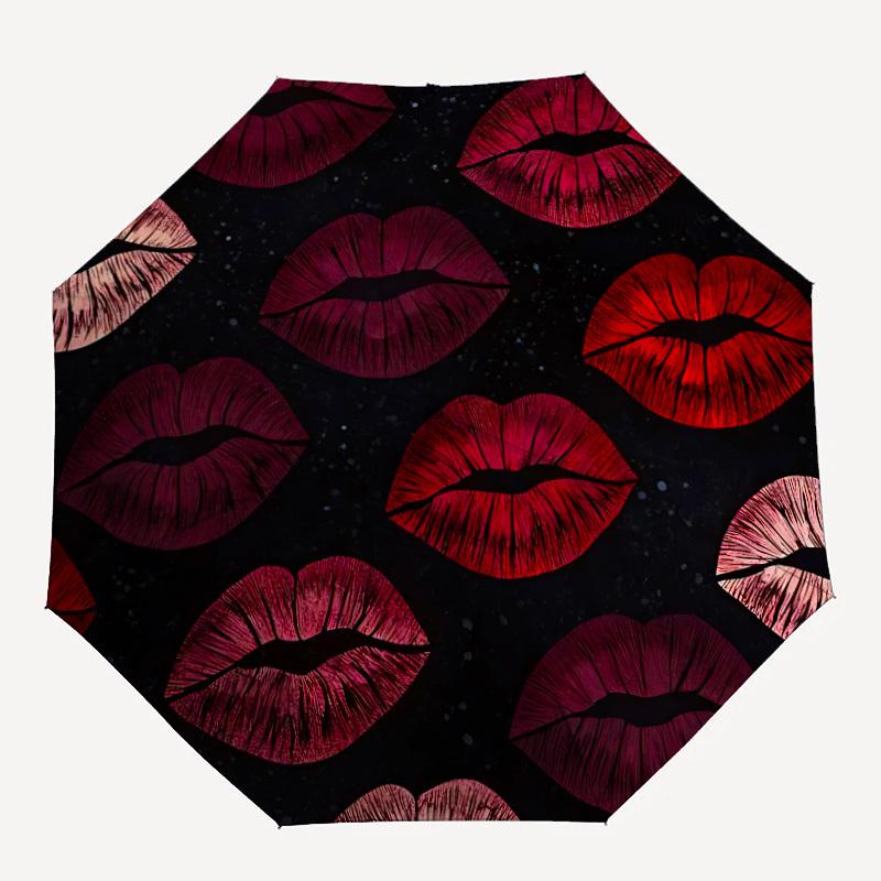 

1pc Lips Print Pattern Automatic Open/Close Umbrella, Compact Travel Umbrella, 8-Rib Sturdy Frame - Ideal Gift for Friends yy251118038