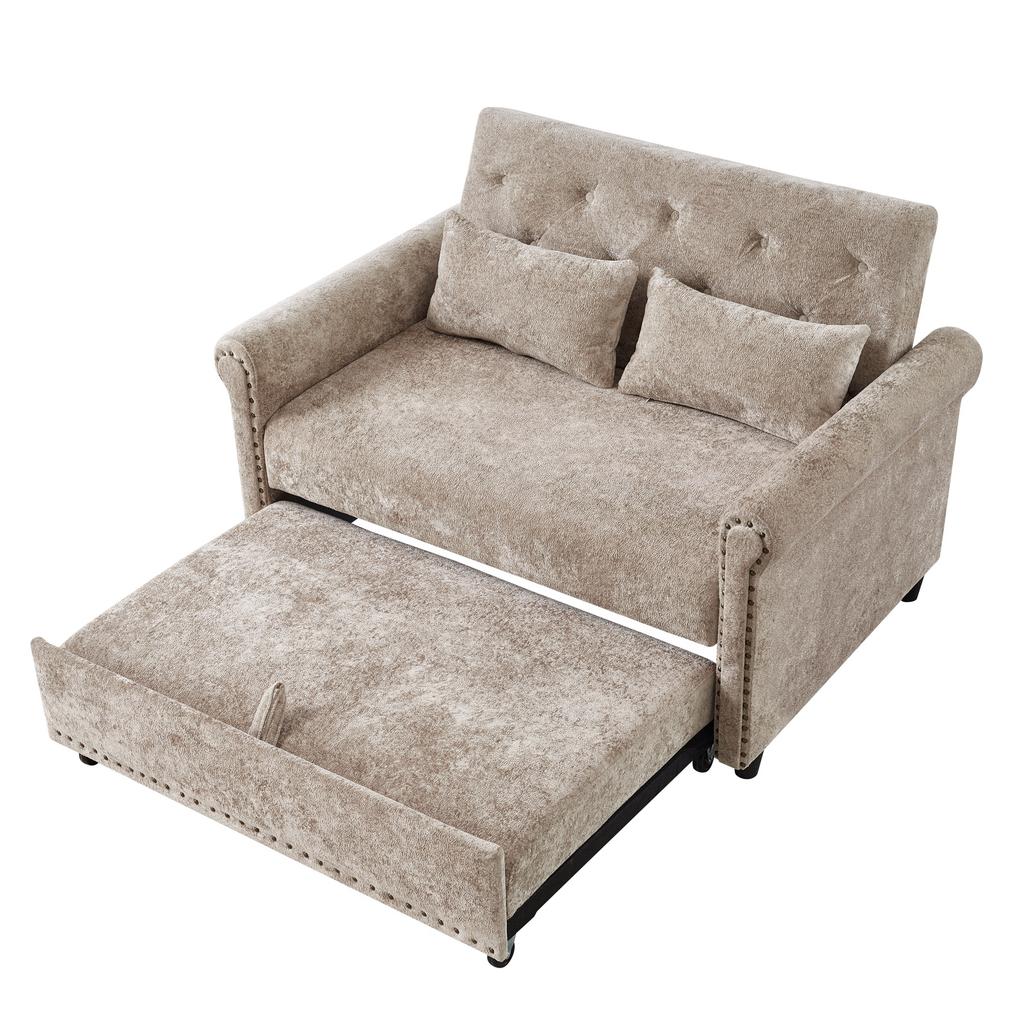 Canapea extensibilă modernă 3 în 1, pliabilă pentru 2 persoane, cu spătar reglabil în 3 poziții, pat extensibil pentru oaspeți, din material textil de înaltă calitate tip chenil, 2 perne de confort