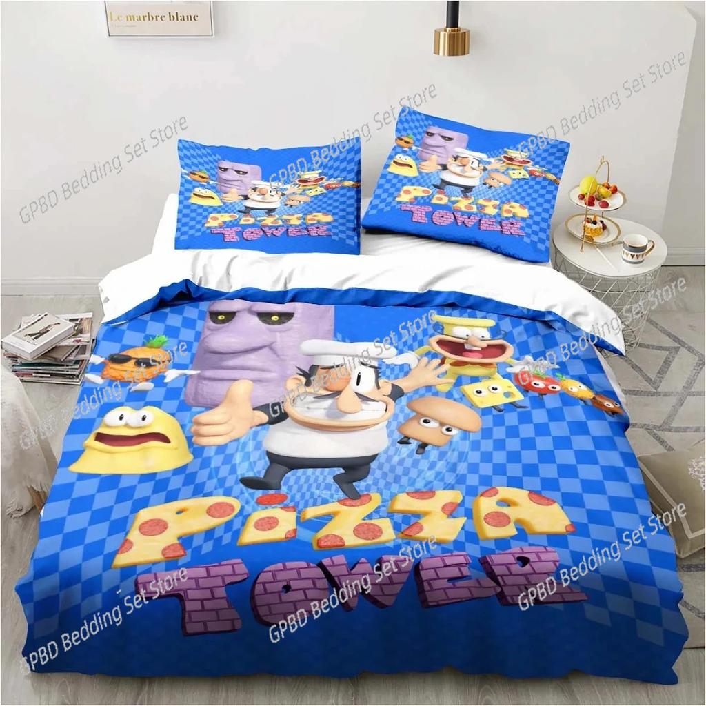 Pizza Tower Classic Pixel Style Bedding Set,Duvet Cover Bed Set Quilt Cover Pillowcase,King Queen Twin Size Boys Girls Adults