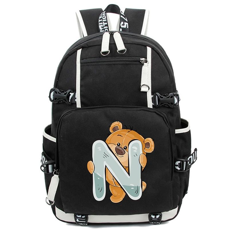 Little Bear 26 Englische Buchstaben Student Junge Mädchen Schulranzen Rucksack Kinder Teenager Cartoon Bagpack Wasserdichte Schultasche