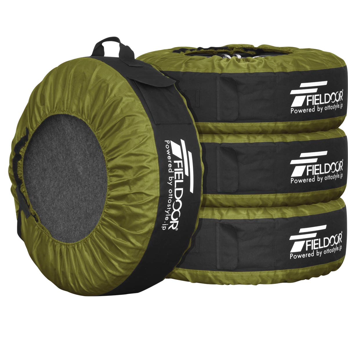 

FIELDOOR Tire Cover Set of 4 with 1 Felt Khaki Inch Bag/Tote/Tire Pad, (Fits 22-30 Tires)