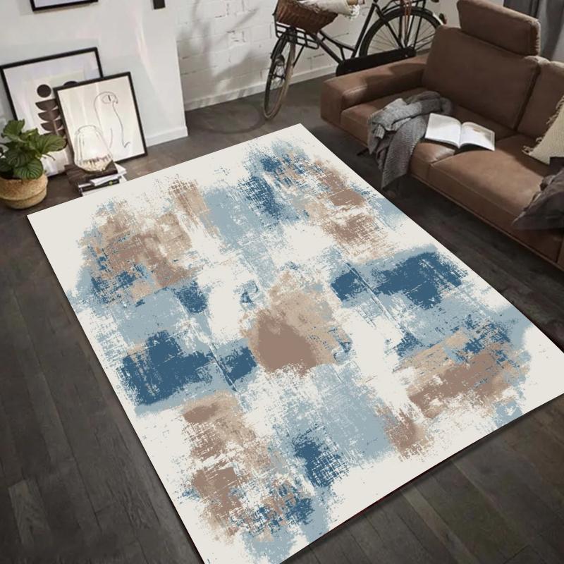 Black White Geometric Abstract Pattern Area Rug Modern Minimalist Floor Mat Non-Slip Carpet for Living Room Home Decoration