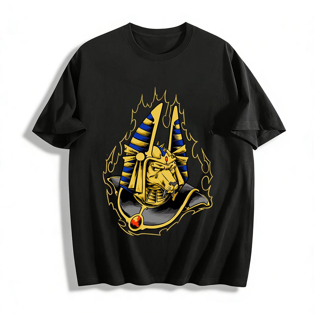 Anubis Themed Printed Trendy Casual Top Egyptian God Style Pure cotton T-shirt XXS