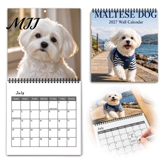Thick Paper Monthly Planner 2027 Maltese Wall Calendar, Cute Dog Photography Hanging Pet Jan.2027-Dec.2027 12 for Home Office Academic Organizer