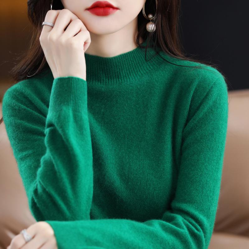 Autumn Winter 100% Wool High-Collar Long Sleeve Loose Knit Sweater Dress