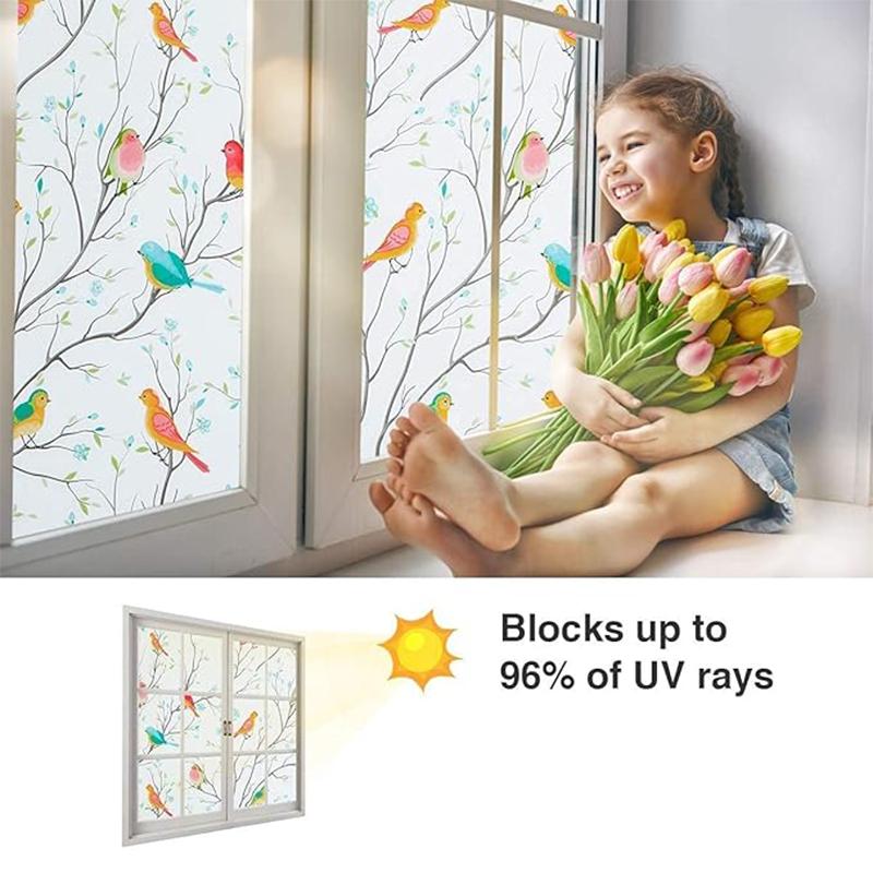 Colorful Birds Glass Sticker Static Cling Thermal-Insulation Privacy Protection Drop-Shipping Reusable Removable Window Decor