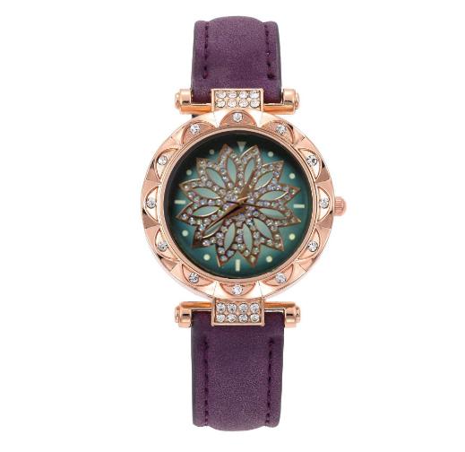 No gift box; Flower petal diamond dial, good luck alloy case, diamond belt ladies watch full diamond bracelet 2-piece set.