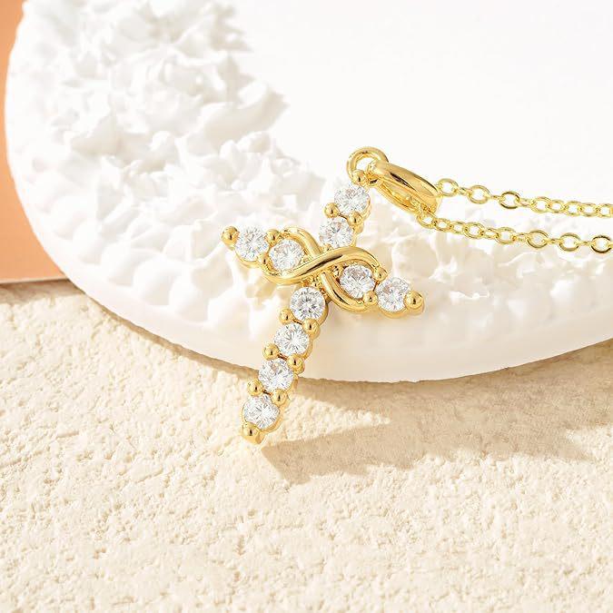 S925 Sterling Silver Full Diamond Cross Necklace for Women - European & American Style Clavicle Chain 925 Silver золотой