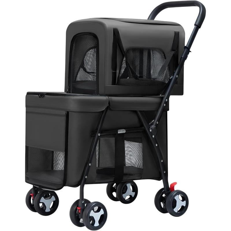 

Pet Travel Carrier Strolling Cart Double Pet Stroller for Dog Cats Quick-Folding Dog Stroller Carrier with Detachable Carriers чёрный
