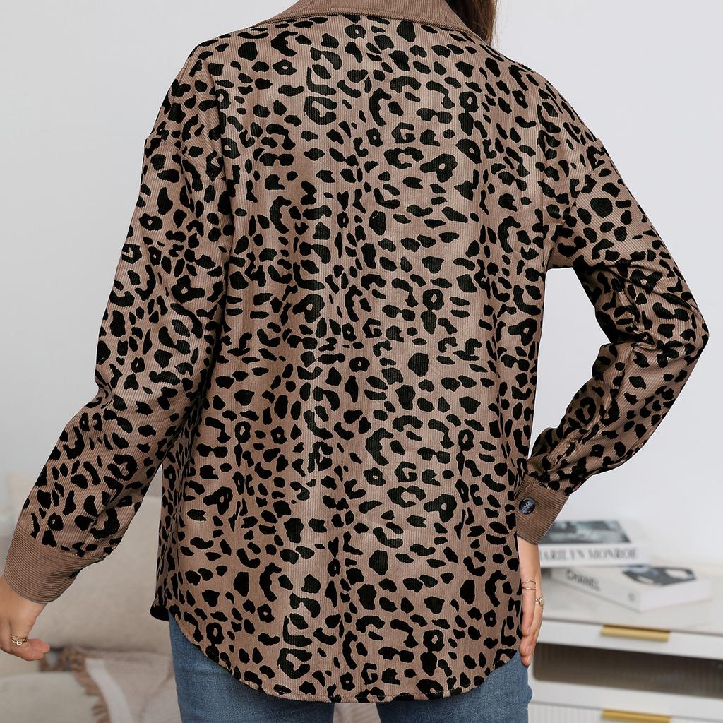 Spring and Autumn Leopard Jacket Women Corduroy Jacket Coat Women Overshirt Long Sleeve Loose Shirt Jackets for Women