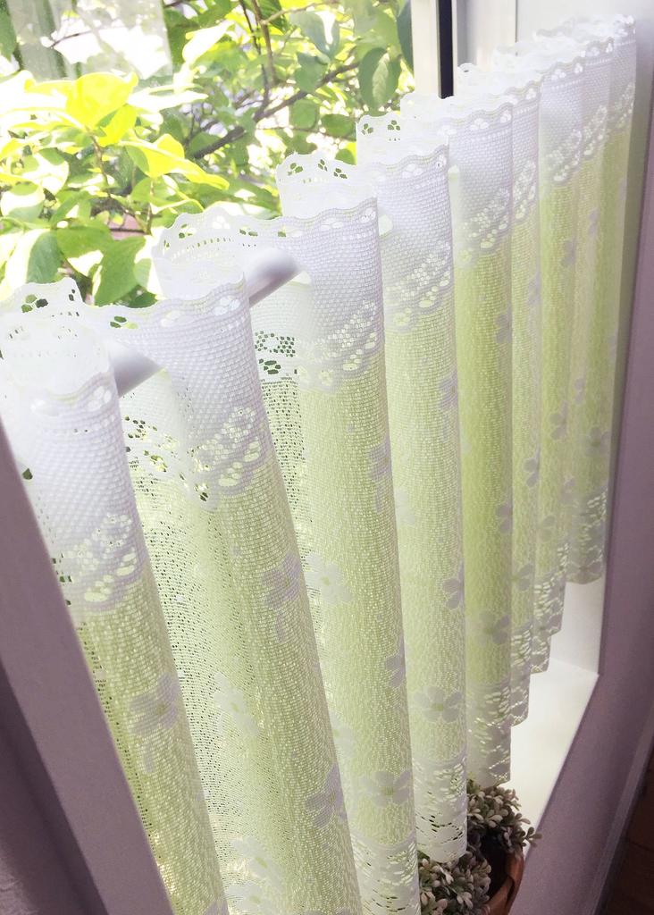 SunnyDayFabric Flower River Lace Cafe 150cm Wide x 48cm Long Curtain, Green, Approx.