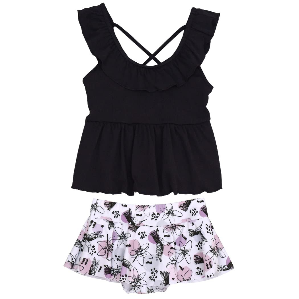 

Kids Swimsuit for Flared Back Kids441 Black x White [Teddy] Girls, 2-piece Set, Skirt, Sleeveless, Ruffle, (140cm, Purple)