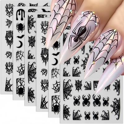New 8 Sheets Halloween Nail Decals Self-Adhesive Black White  Art Stickers For Women