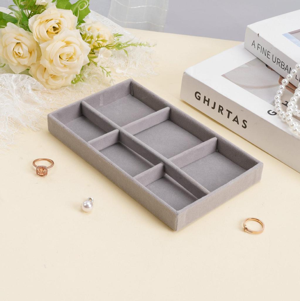 Velvet Jewelry Box with Drawer: Grey Multifunctional Tray for Necklaces & Rings