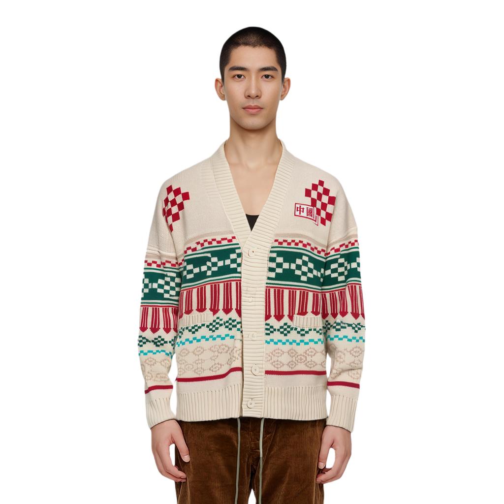 Li Ning Sports Trend Series Embroidered Logo Single-Breasted V-Neck Long Sleeve Knit Top Unisex Tops White AMBS147-1