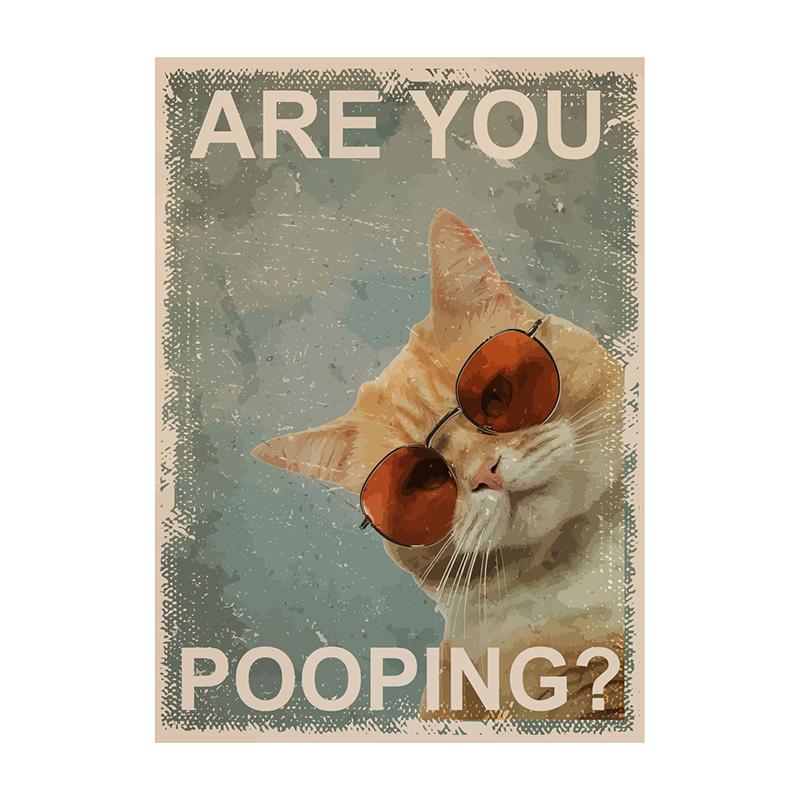 Are You Pooping Posters Bathroom Funny Bathroom Sign Canvas Painting Cute Black Cat Print Wall Art Picture Toilet Decoration