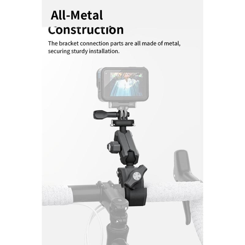 Heavy Duty Motorcycle Camera Clamp Double Ball Head Handlebar Mount Adjustable Angle Bike Mount For Adventure Filming