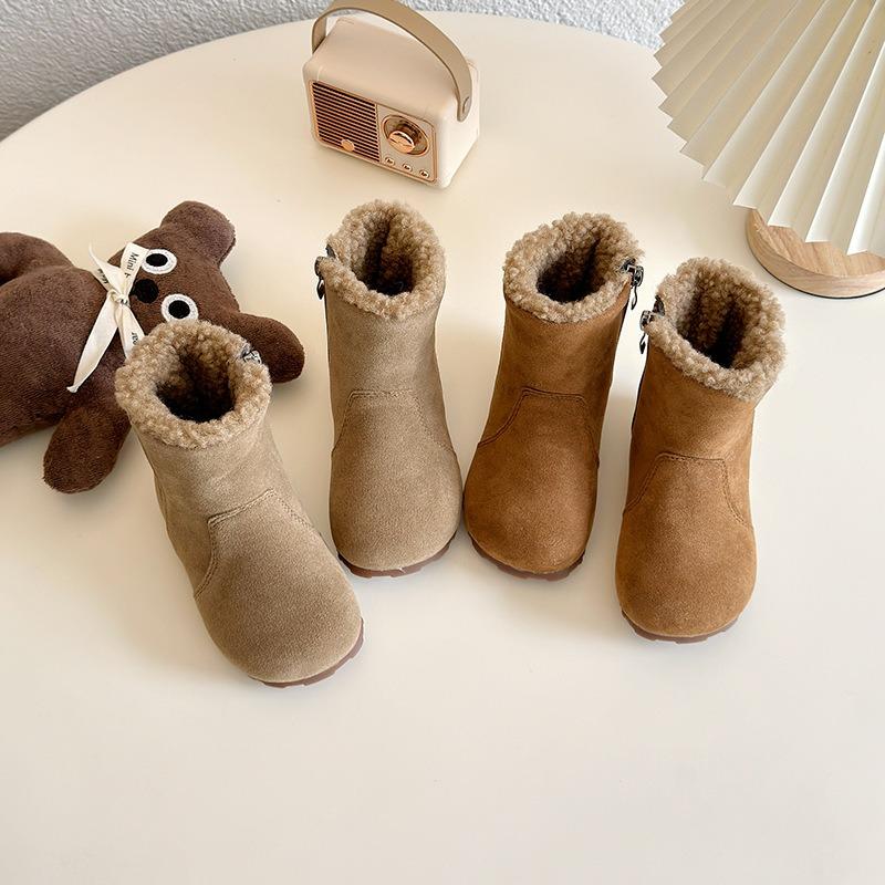 Vintage Korean Style Unisex Kids Winter Fleece Warm Non Slip Mid Calf Boots