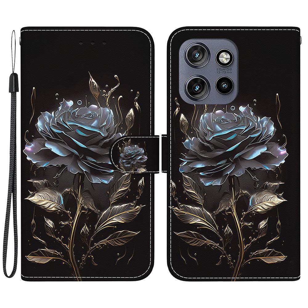 

For Motorola Edge 50 Neo 5G/Moto S50 5G/Thinkphone 25 5G Wallet Phone Case Anti-Drop Leather Flip Cover Pattern Printing Black Rose