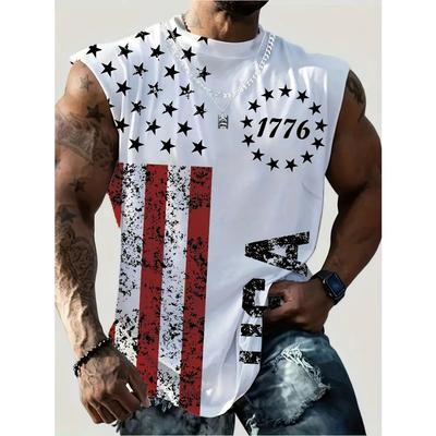 Men's Trendy Crew Neck Graphic Tank Top With Stylish Print, Street Style For Summer Wear