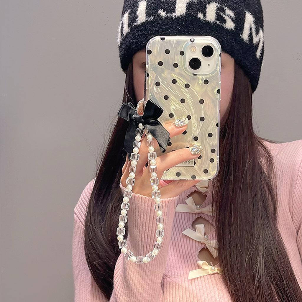 Stylish Laser Polka Dot Case for iPhone 15 14 13 12 11 Pro Max All-inclusive Shock-proof Girl Case with Chain