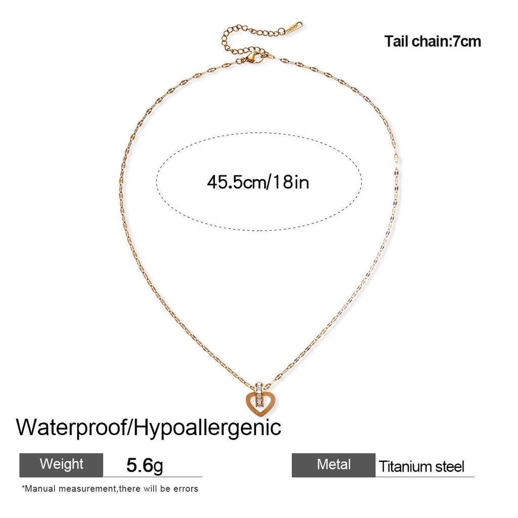 Diamond-Set Titanium Steel Heart Necklace with Unique Openwork Design - Elegant Choker for Women.