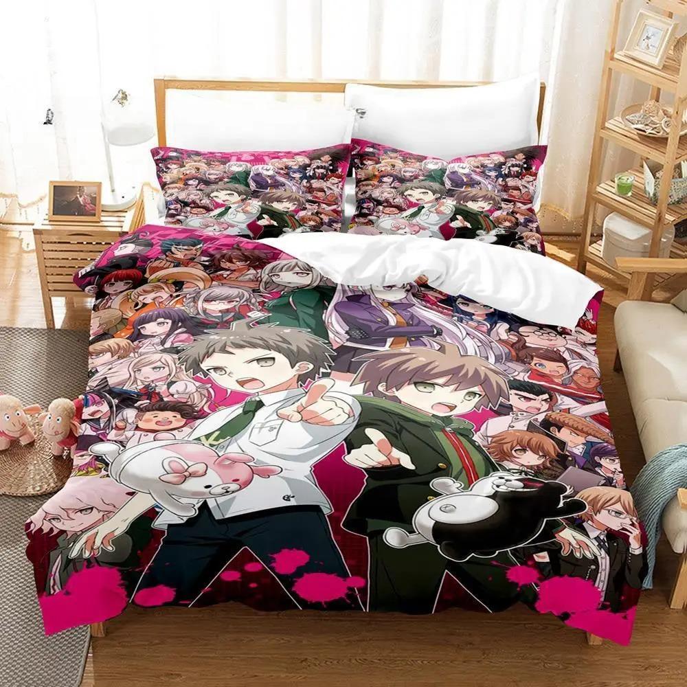 Mode Anime Danganronpa Bettwäsche-Set Bettbezug Bettdecke Bettset Steppdecke Kissenbezug King Queen Twin Size Jungen Mädchen Erwachsene