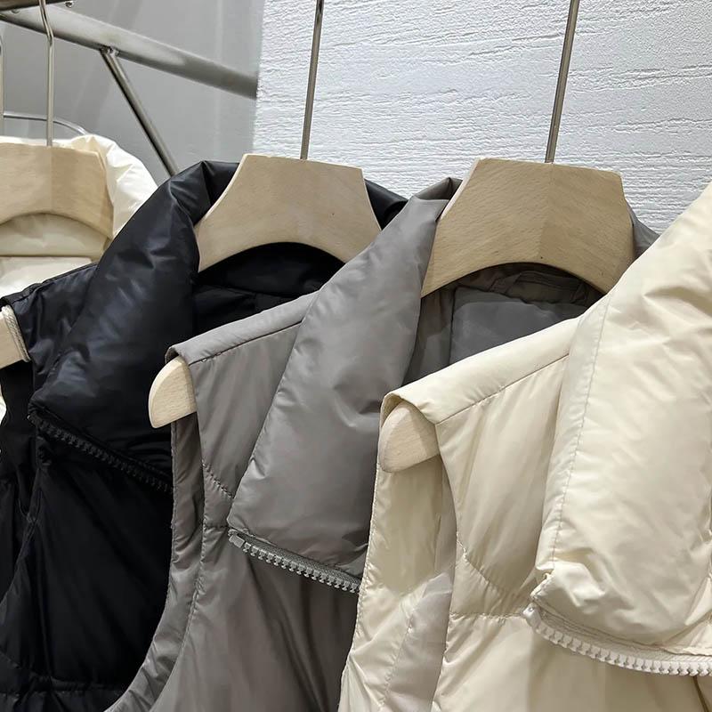 Down Vest Women Winter Windproof Thickened Cotton Sleeveless Jacket Vest Standing Collar Versatile Solid Color Padded Jacket