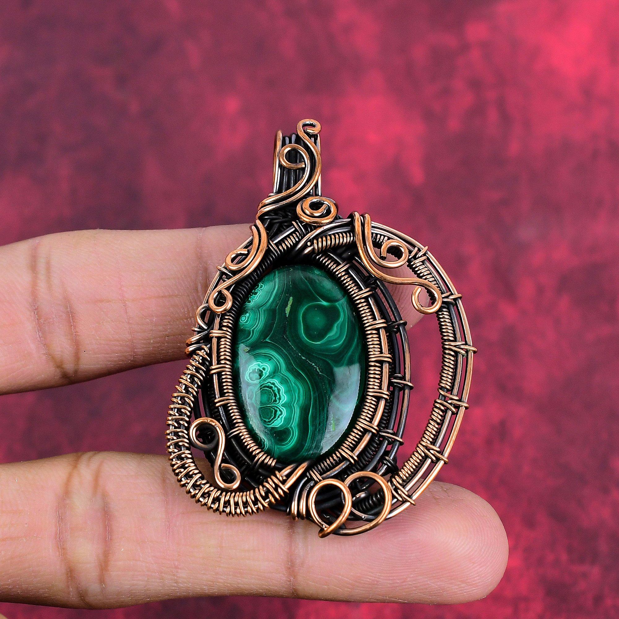 Malachite pendant copper wire wrapped handmade pendant gemstone pendant copper jewelry designer pendant engagement gifts wire wrap jewelry