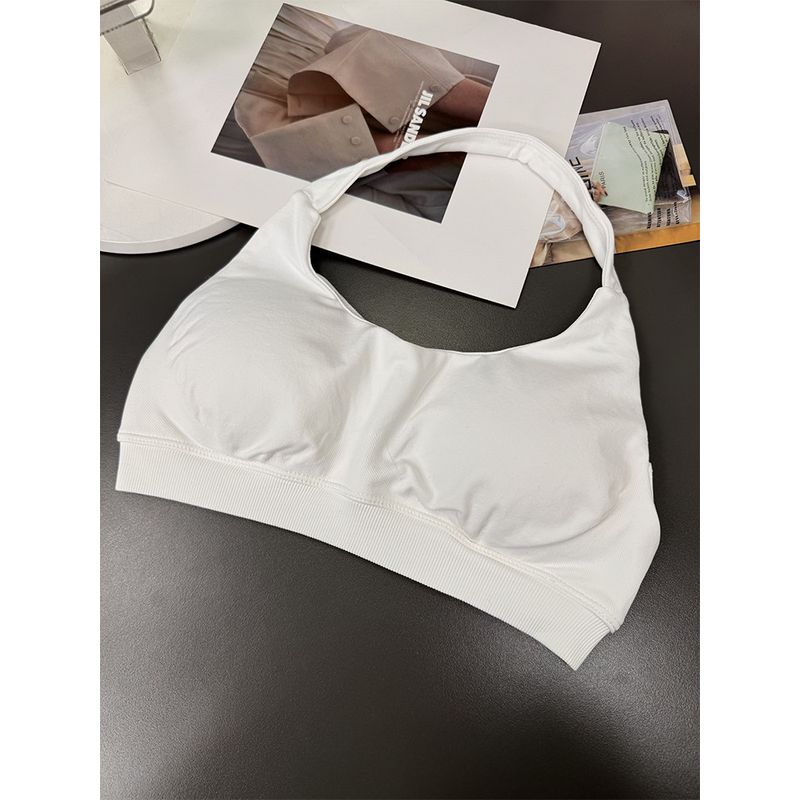

Internet Celebrity Df Tight-Fitting Halter Neck Shockproof Beautiful Back Fitness Bra Yoga Wear Sports Vest Training Top for Women White L