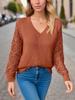 Hollow-out Knitted Sweater Women's Pullover Long-sleeved Crochet Jacquard Loose V-neck Bottoming Top