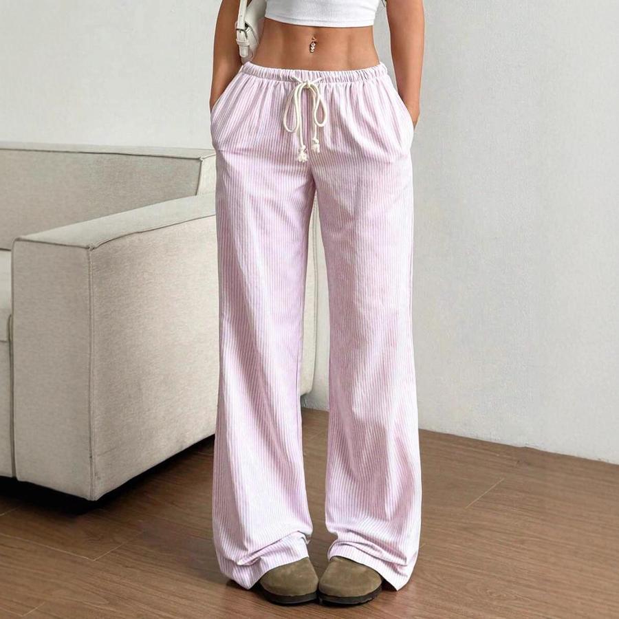 Autumn New Women's Clothing Striped Cute Wide Leg Pants Floor Length Casual
