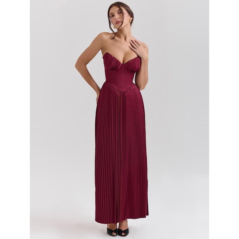 House Same Style Ocean Beauty French Style Shell Shape Strapless Dress Sexy Elegance Pleated Long Dress Dress