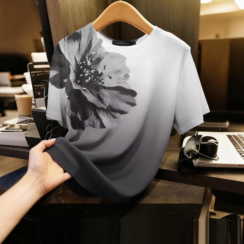 

ZANZEA Женская повседневная блузка с круглым вырезом, цветочным принтом и коротким рукавом S чёрный