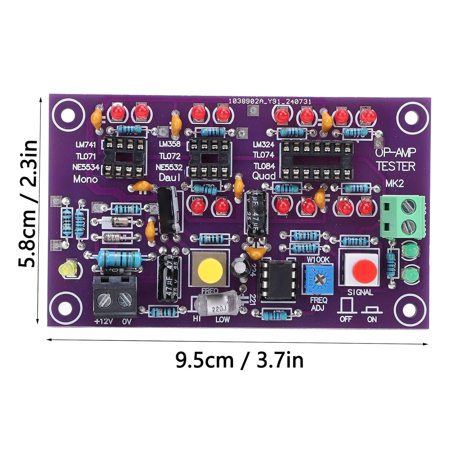 

Operational Amplifier Testing Module Board, OP AMP Tester for Single, Double, Quad with DC12V T2, Ideal for Electronics Testing & Experiments
