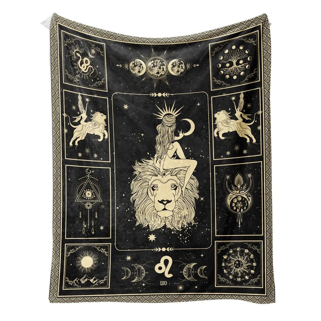 Regali Zodiaco Leone per Donne Tema Costellazione Lunare Coperta Plaid Decorazioni Astrologia Regali di Compleanno Leone Stregoneschi Coperte Gotici