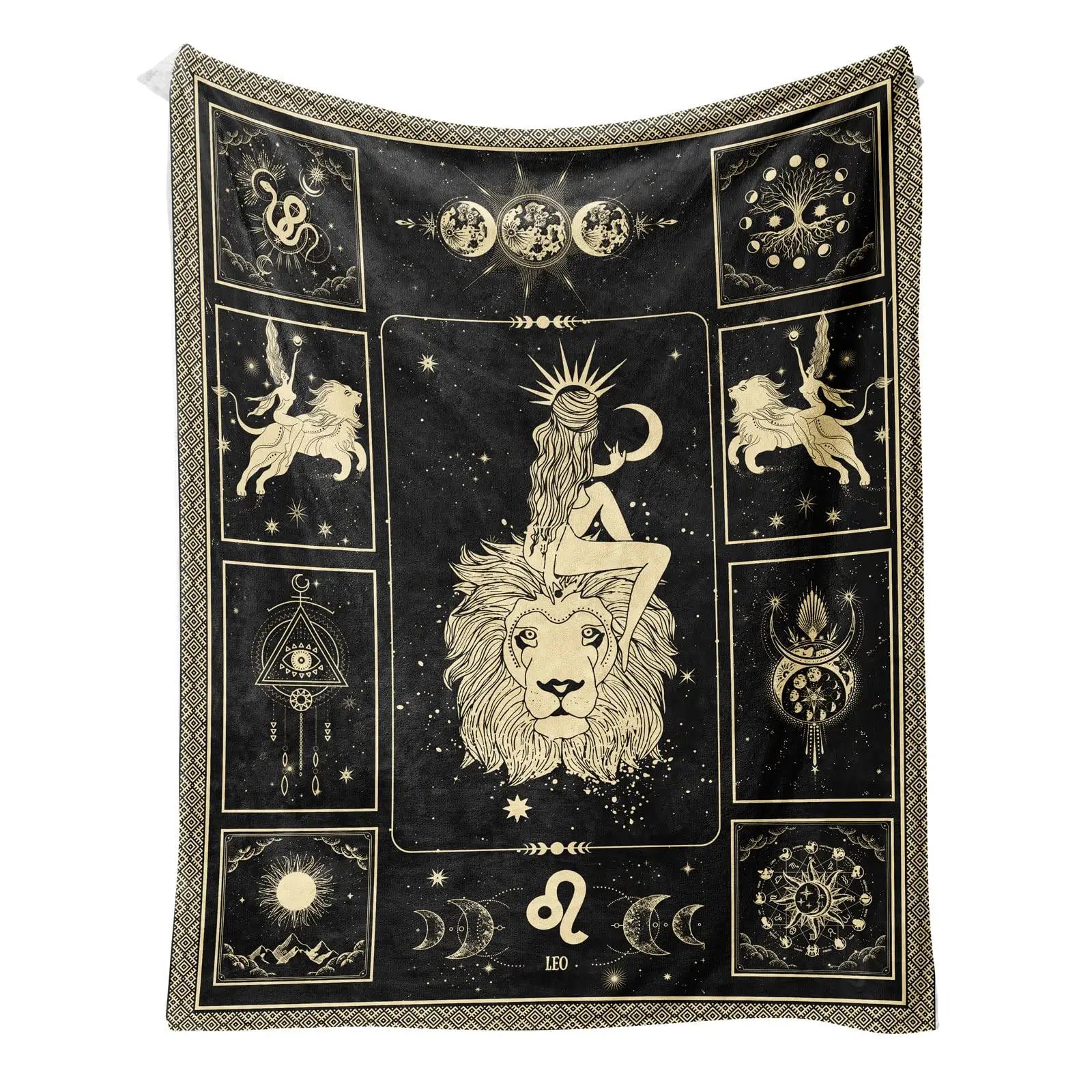 Leo Zodiac Gifts for Women Moon Constellation Theme Throw Blanket Astrology Decor Witchy Leo Birthday Gifts Gothic Blankets 130x150cm