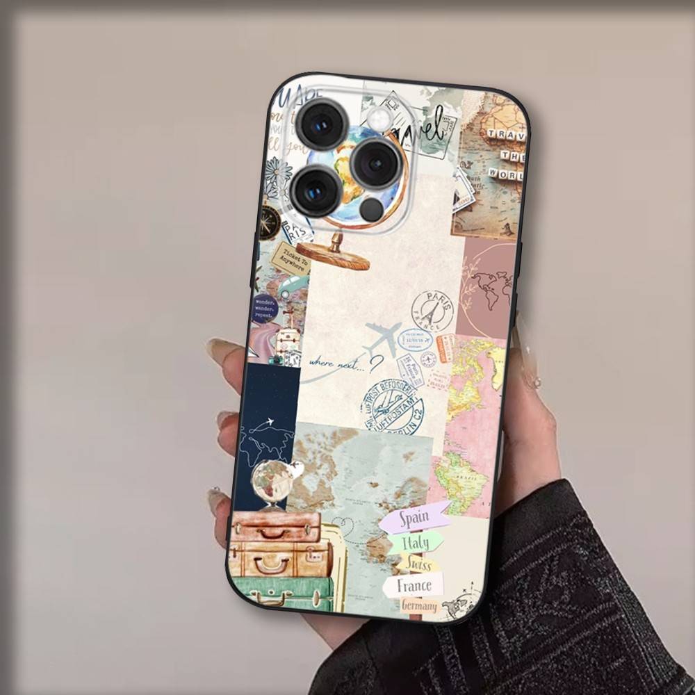 Travel Plan Phone Case For iPhone 17,16,15,14,13,12,11,Pro,Max,Plus,Air,X,XS,XR,SE,8,7,Mini,Soft Black Funda