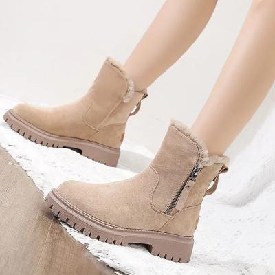 Scarpe da Donna alla Moda in Saldo 2024 Moda Zip Laterale Stivali da Donna Invernali Punta Tonda Caldi Monocolore Gambale Corto Tacco Grosso Stivali da Neve
