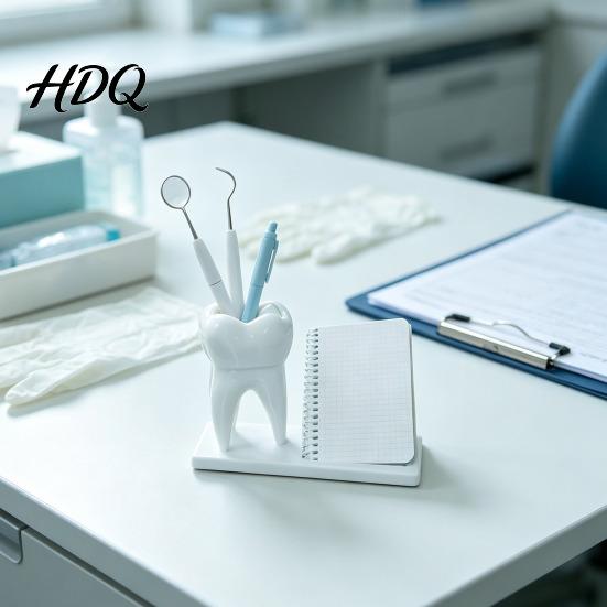 Dentist Office Supplies 3D Printed Tooth Pen Holder with Business Card Holder 2 In 1 Personalized Gift Teeth Shape Desk Organizer Desktop