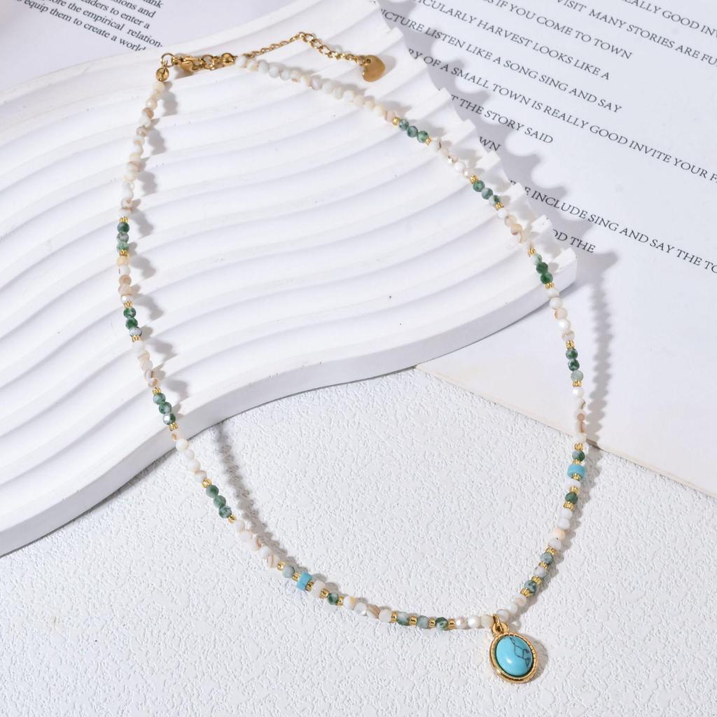 Stainless Steel & Natural Stone Beaded Necklace for Women - High-End, Non-Fading, Light Luxury Clavicle Chain
