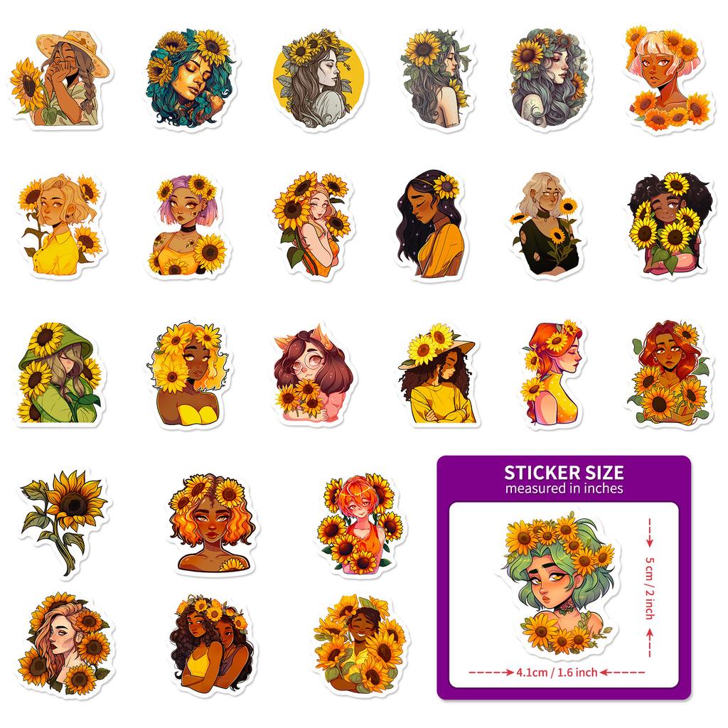 50 Sunflower Girl Stickers New Creative Cartoon Sunflower Girl Stickers