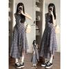 Summer plaid neck sleeveless vest dress children's new casual small high-end irregular long dress