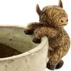 Resin Highland Cow Pot Hugger Figurine Hanging Planter Edge Ornament American Style Garden Indoor Decor Craft