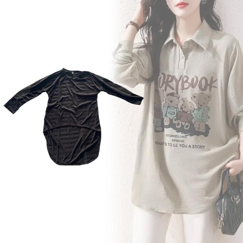 T-shirt da donna con scollo a V in tessuto Tencel a manica lunga, top casual per il comfort