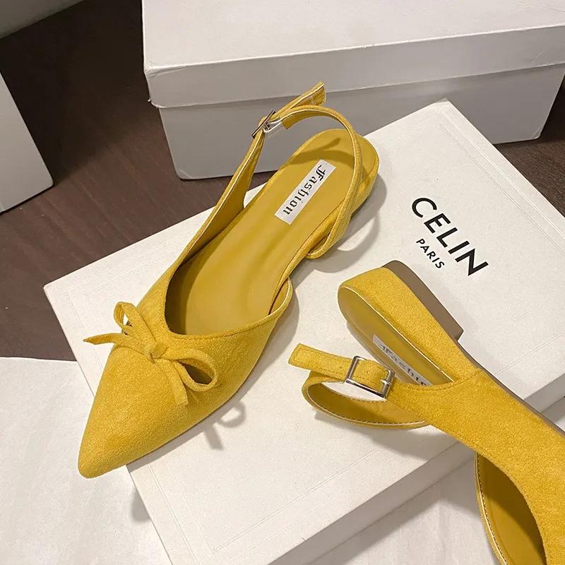 

Летние женские босоножки на низком каблуке, модные туфли с острым носком и бабочкой, женские вечерние туфли для танцев с ремешком-слингом 40 жёлтый