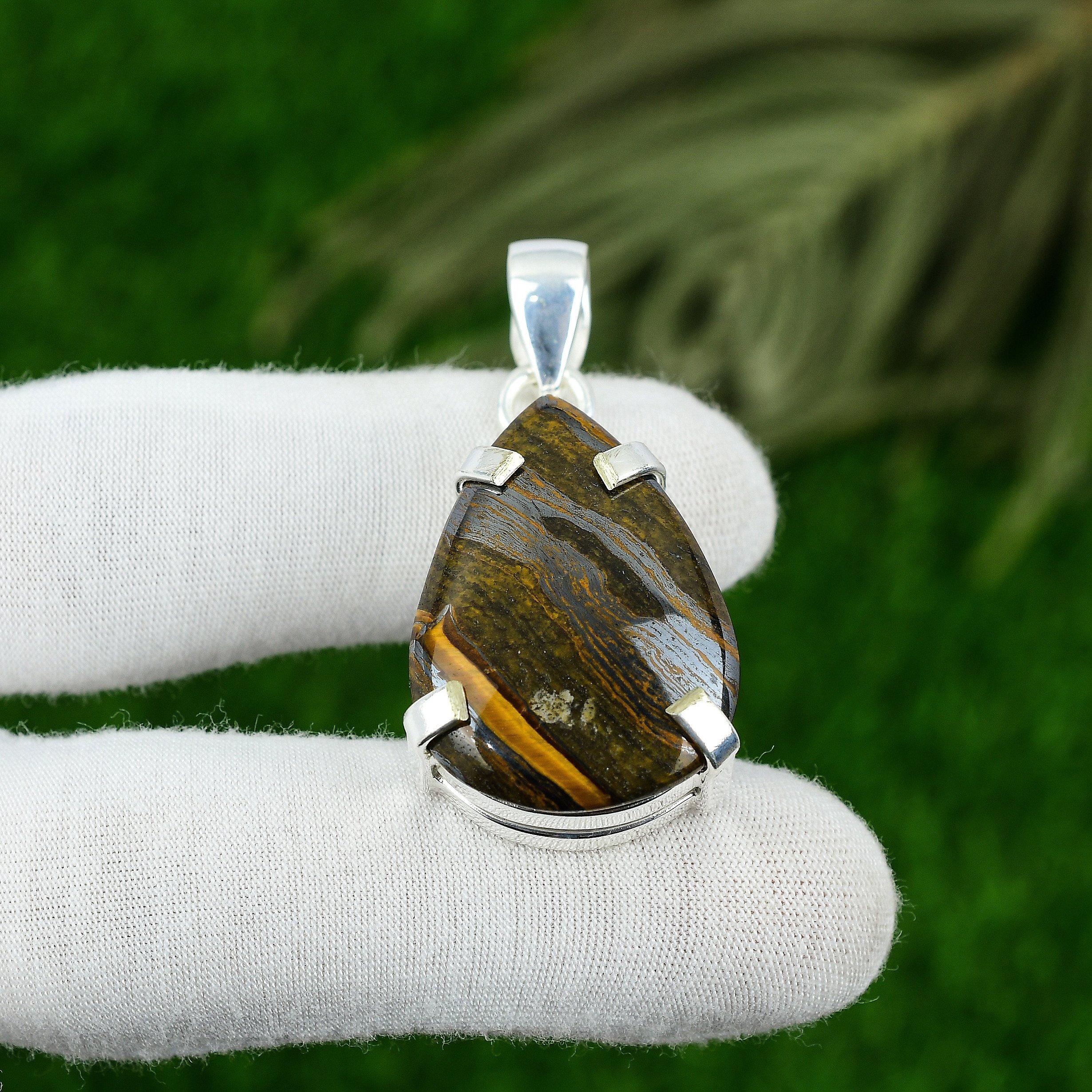 

Womens day Deal Iron Tiger Eye Gemstone Daughter New Pendant 925 Sterling Silver